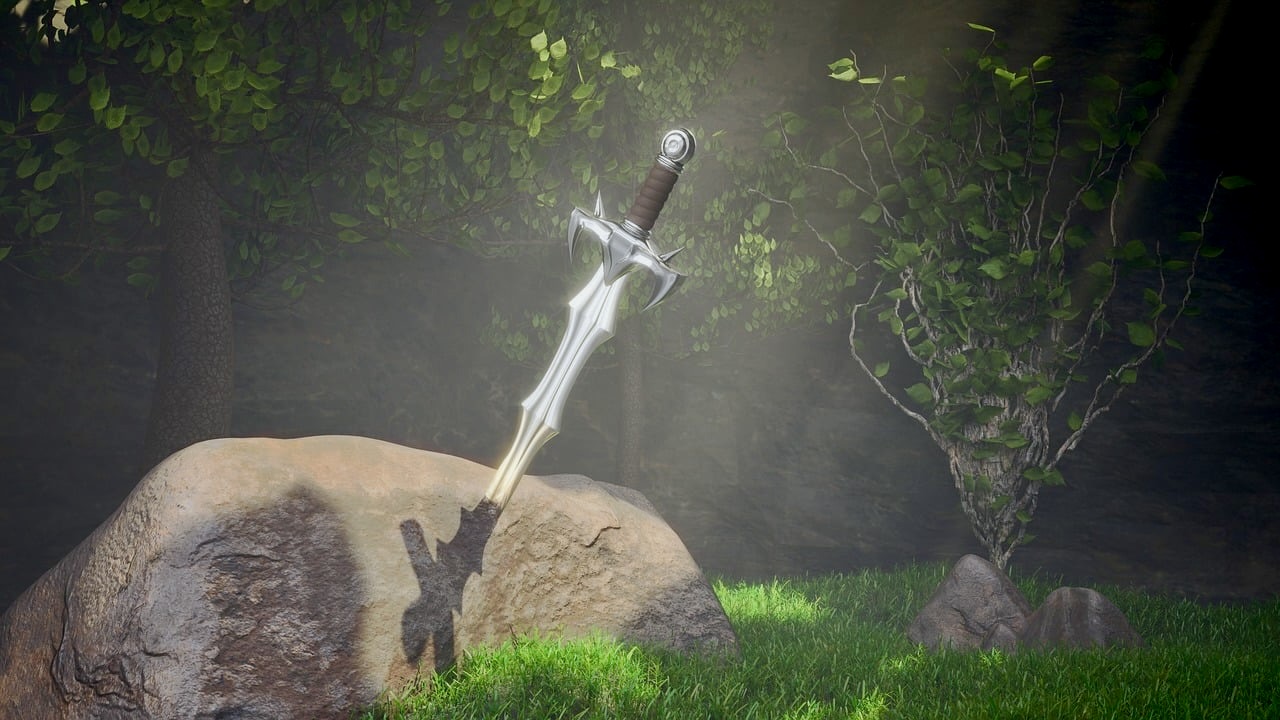 Excalibur, the sword of power symbolises the reward at the end of the heroic journey.